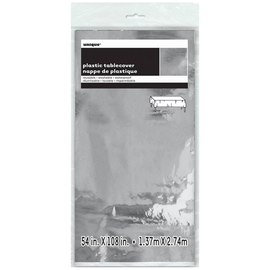 Foil Silver Plastic Tablecloth Party Decorations Img